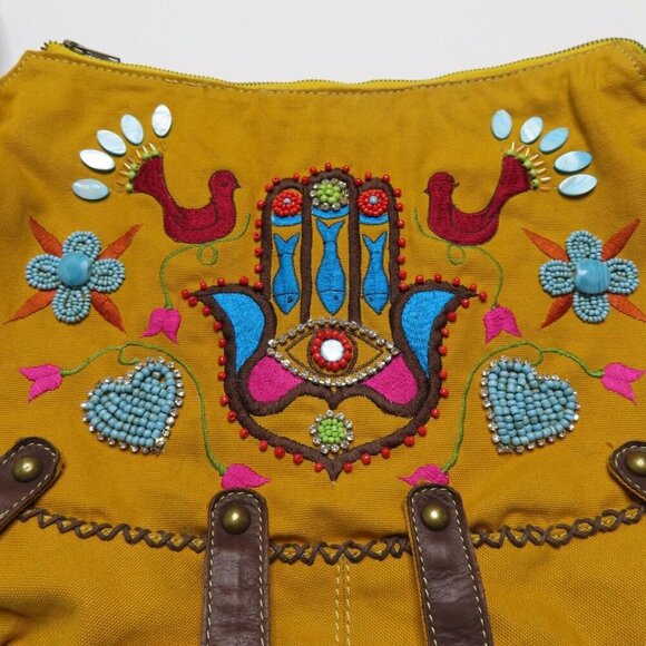 Mare Sole Amore Embroidered Eye Beaded Rhinestone Leather Strap Shoulder Bag - Picture 4 of 16